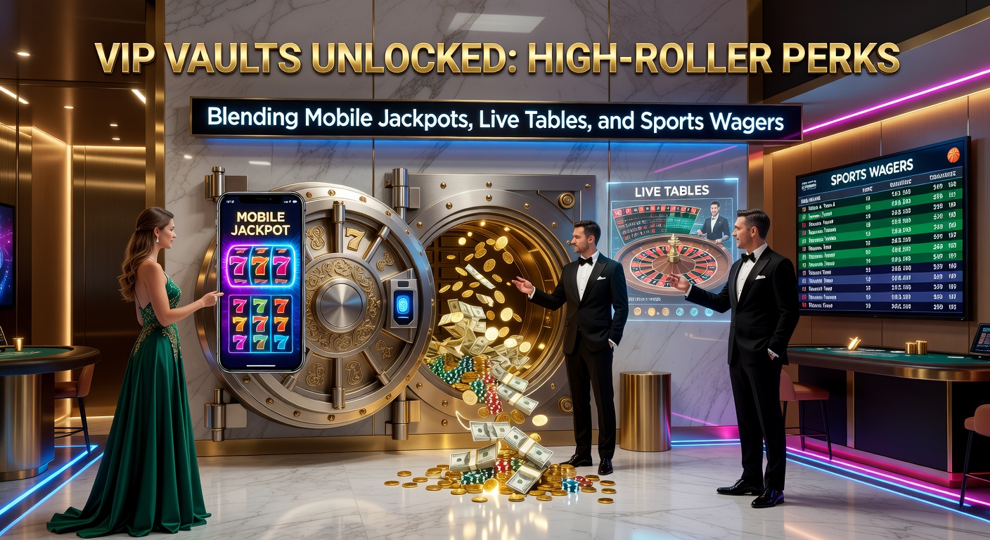 VIP-Schnittstelle mit Jackpot-Slot, Live-Table-Stream und Sportwetten-Overlay auf Mobile-Gerät